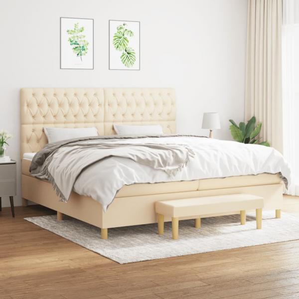 ARDEBO.de - Boxspringbett mit Matratze Creme 200x200 cm Stoff