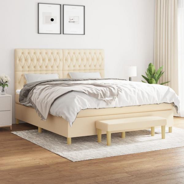 ARDEBO.de - Boxspringbett mit Matratze Creme 180x200 cm Stoff