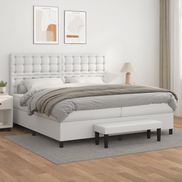 ARDEBO.de - Boxspringbett mit Matratze Weiß 200x200 cm Kunstleder