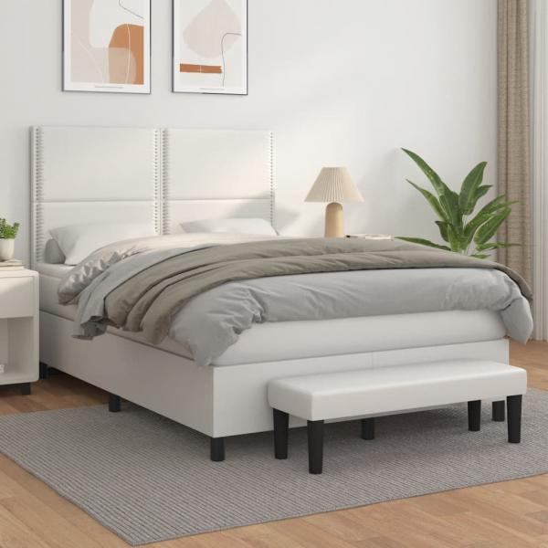 ARDEBO.de - Boxspringbett mit Matratze Weiß 140x200 cm Kunstleder