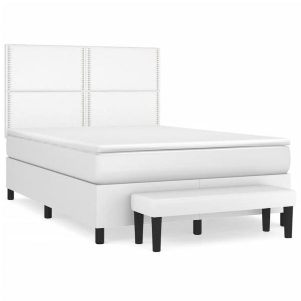 Boxspringbett mit Matratze Weiß 140x200 cm Kunstleder