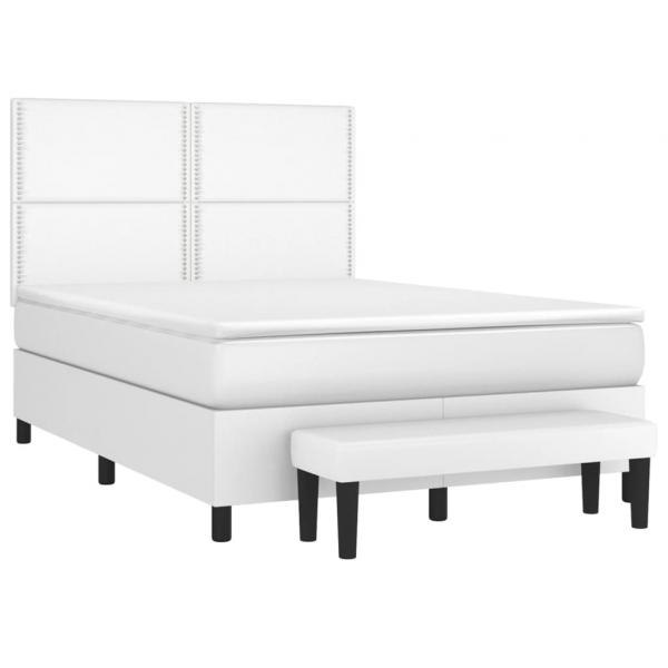 Boxspringbett mit Matratze Weiß 140x200 cm Kunstleder