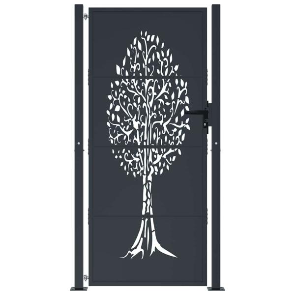 Gartentor Anthrazit 105x205 cm Stahl Baum-Design