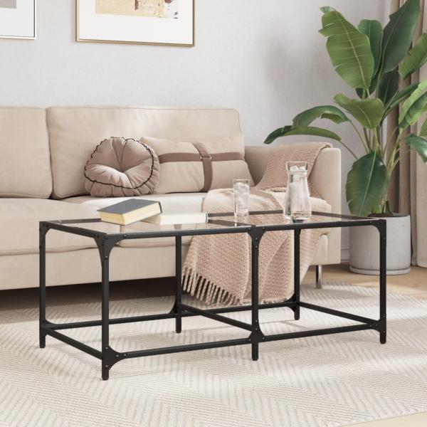 ARDEBO.de - Couchtisch mit Glasplatte Transparent 98,5x50x40 cm Stahl