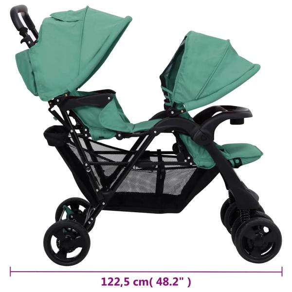 Tandem-Zwillingskinderwagen Grün Stahl