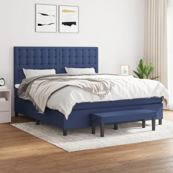 ARDEBO.de - Boxspringbett mit Matratze Blau 180x200 cm Stoff