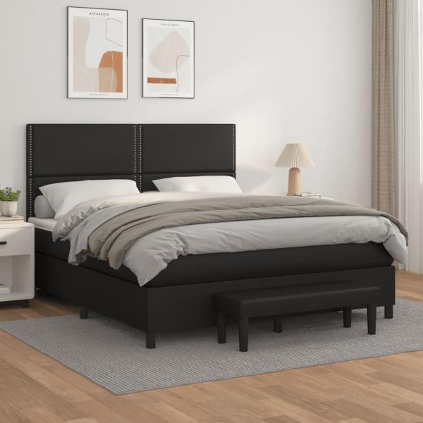 ARDEBO.de - Boxspringbett mit Matratze Schwarz 160x200 cm Kunstleder