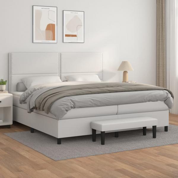 ARDEBO.de - Boxspringbett mit Matratze Weiß 200x200 cm Kunstleder