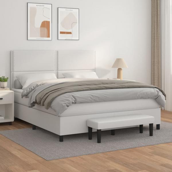 ARDEBO.de - Boxspringbett mit Matratze Weiß 180x200 cm Kunstleder