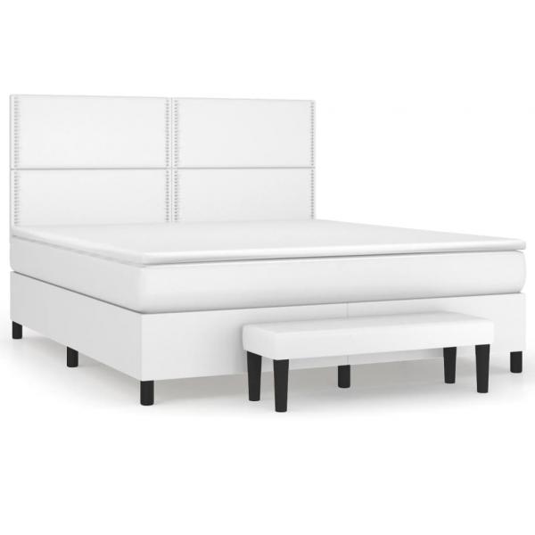 Boxspringbett mit Matratze Weiß 180x200 cm Kunstleder