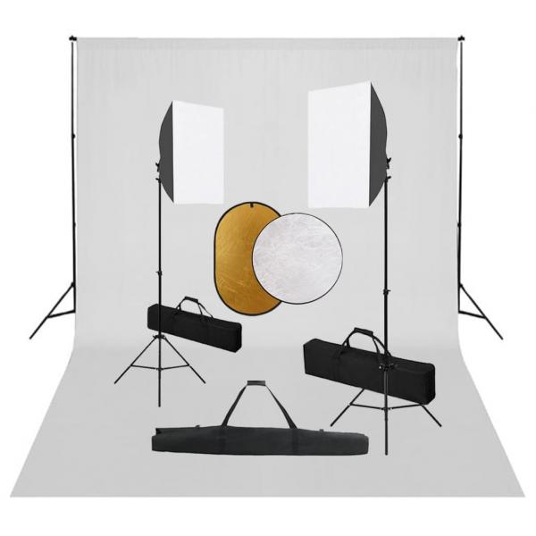 ARDEBO.de - Fotostudio-Set mit Softboxen, Hintergrundsystem und Reflektor