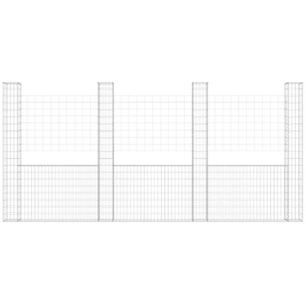 Gabionenkorb U-Form mit 5 Säulen Eisen 500x20x200 cm