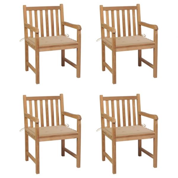 ARDEBO.de - Gartenstühle 4 Stk. mit Beigen Kissen Massivholz Teak