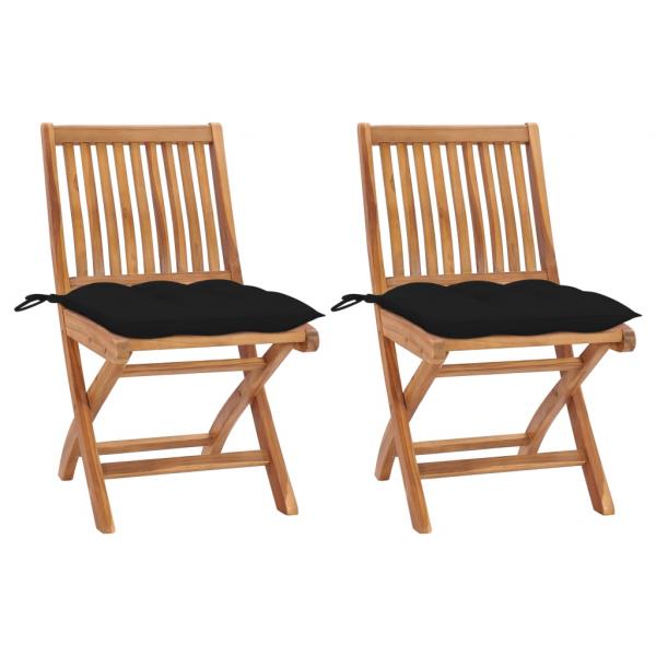 ARDEBO.de - Gartenstühle 2 Stk. mit Schwarzen Kissen Massivholz Teak 