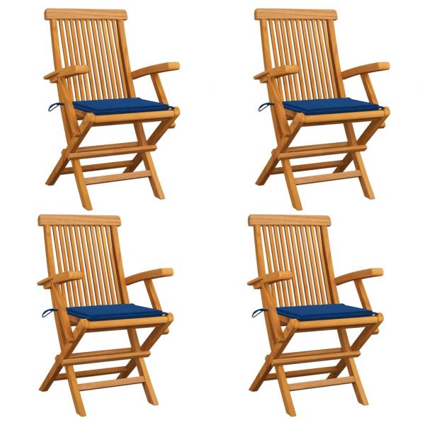 ARDEBO.de - Gartenstühle mit Königsblauen Kissen 4 Stk. Massivholz Teak