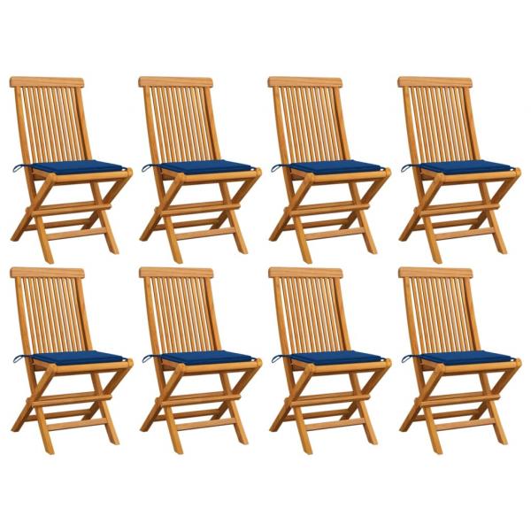 ARDEBO.de - Gartenstühle mit Königsblauen Kissen 8 Stk. Massivholz Teak