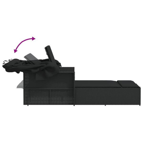 Doppel-Sonnenliege mit Dach und Auflagen Schwarz Poly Rattan *ANGEBOT*