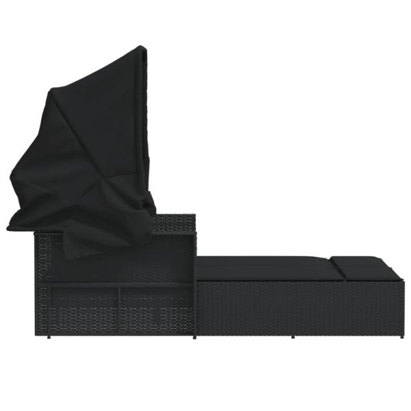 Doppel-Sonnenliege mit Dach und Auflagen Schwarz Poly Rattan *ANGEBOT*
