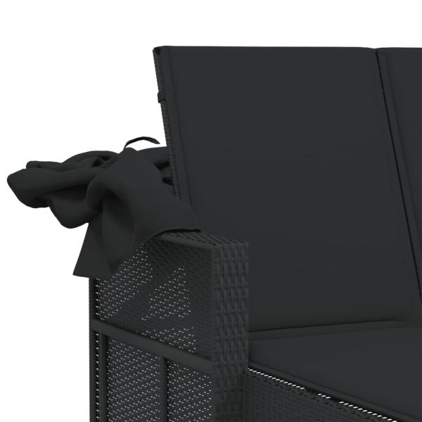 Doppel-Sonnenliege mit Dach und Auflagen Schwarz Poly Rattan *ANGEBOT*