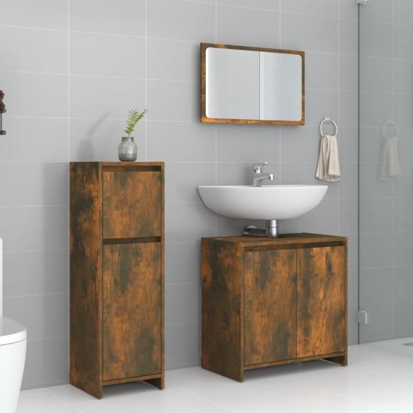 ARDEBO.de - 3-tlg. Badmöbel-Set Räuchereiche Holzwerkstoff