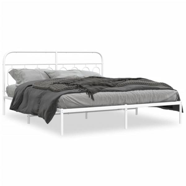 ARDEBO.de - Bettgestell mit Kopfteil Metall Weiß 193x203 cm