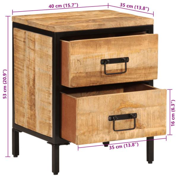 Nachttisch mit 2 Schubladen 40x35x53 cm Raues Massivholz Mango