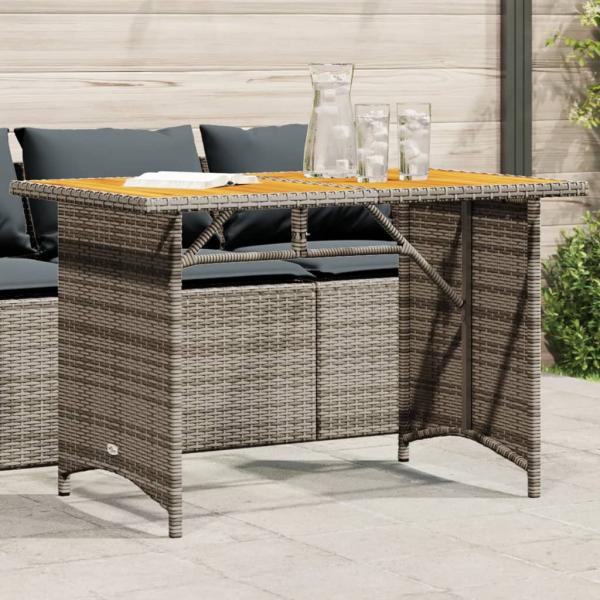 ARDEBO.de - Gartentisch mit Holzplatte Grau 110x68x70 cm Poly Rattan