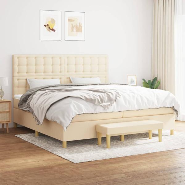 ARDEBO.de - Boxspringbett mit Matratze Creme 200x200 cm Stoff
