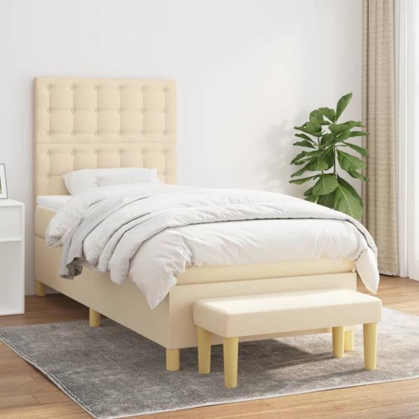 ARDEBO.de - Boxspringbett mit Matratze Creme 80x200 cm Stoff