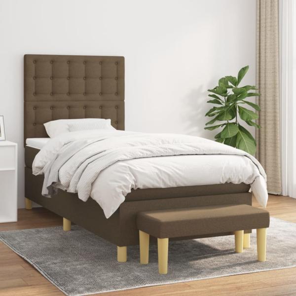 ARDEBO.de - Boxspringbett mit Matratze Dunkelbraun 90x200 cm Stoff
