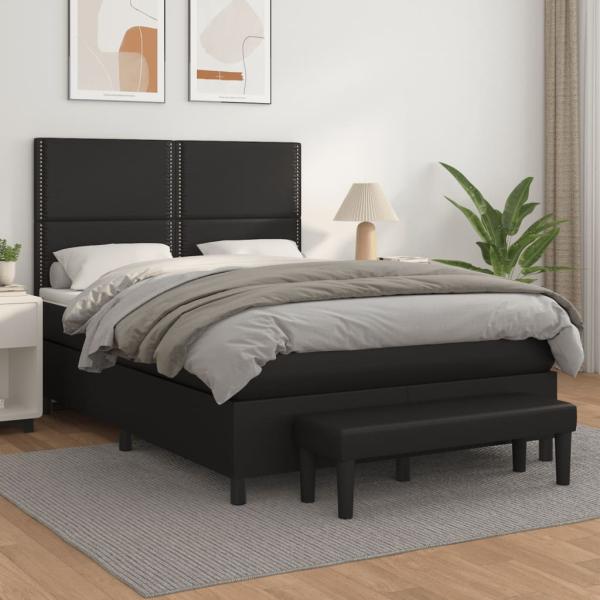 ARDEBO.de - Boxspringbett mit Matratze Schwarz 140x190 cm Kunstleder