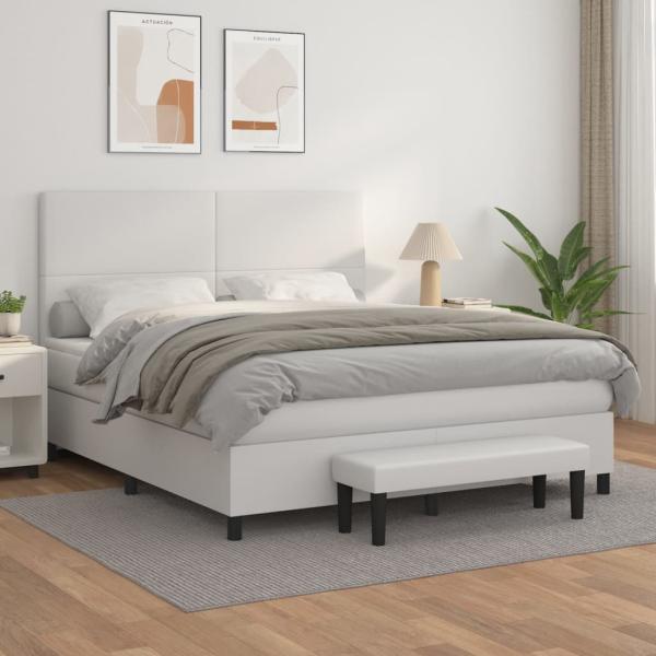 ARDEBO.de - Boxspringbett mit Matratze Weiß 160x200 cm Kunstleder