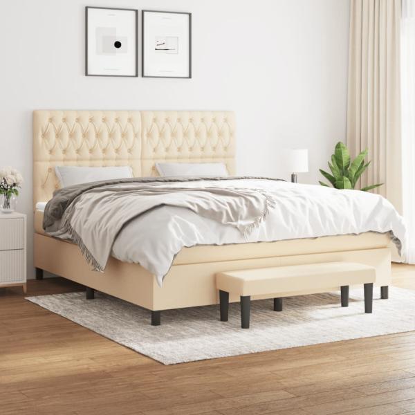 ARDEBO.de - Boxspringbett mit Matratze Creme 180x200 cm Stoff