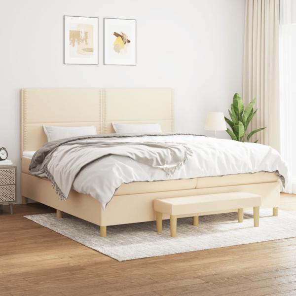 ARDEBO.de - Boxspringbett mit Matratze Creme 200x200 cm Stoff