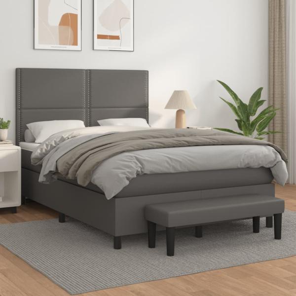 ARDEBO.de - Boxspringbett mit Matratze Grau 140x200 cm Kunstleder