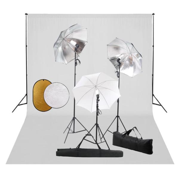 ARDEBO.de - Fotostudio-Set mit Lampen, Schirmen, Hintergrund & Reflektor