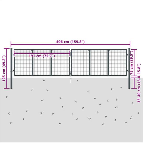 Mesh-Gartentor Verzinkter Stahl 400 x 125 cm Grau