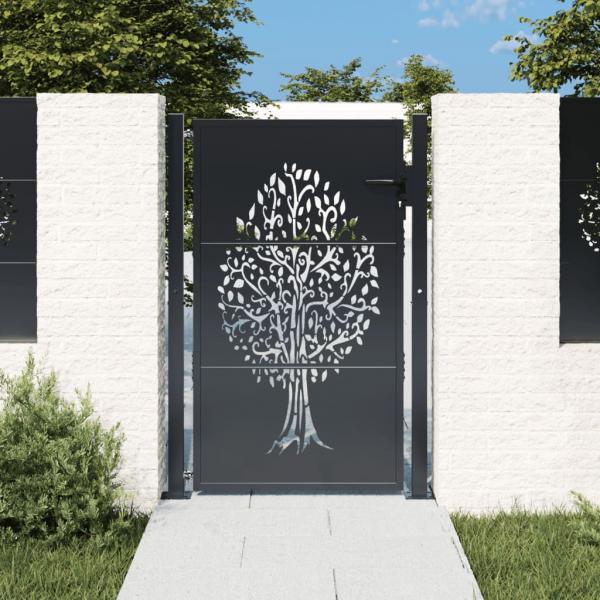 ARDEBO.de - Gartentor Anthrazit 105x130 cm Stahl Baum-Design