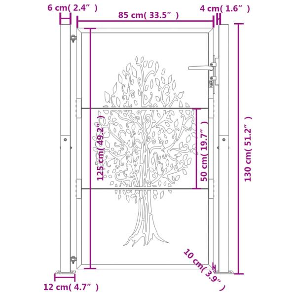 Gartentor Anthrazit 105x130 cm Stahl Baum-Design