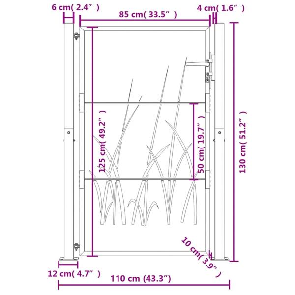Gartentor Anthrazit 105x130 cm Stahl Gras-Design