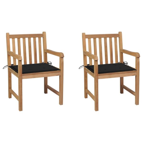 ARDEBO.de - Gartenstühle 2 Stk. mit Schwarzen Kissen Massivholz Teak