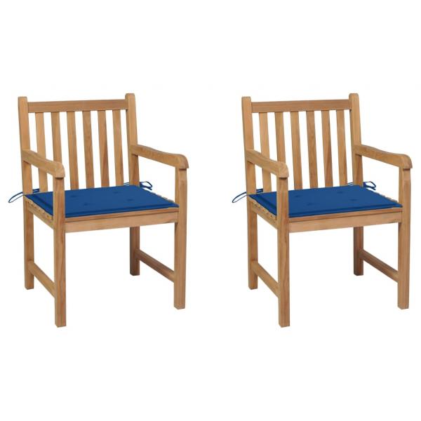 ARDEBO.de - Gartenstühle 2 Stk. mit Königsblauen Kissen Massivholz Teak