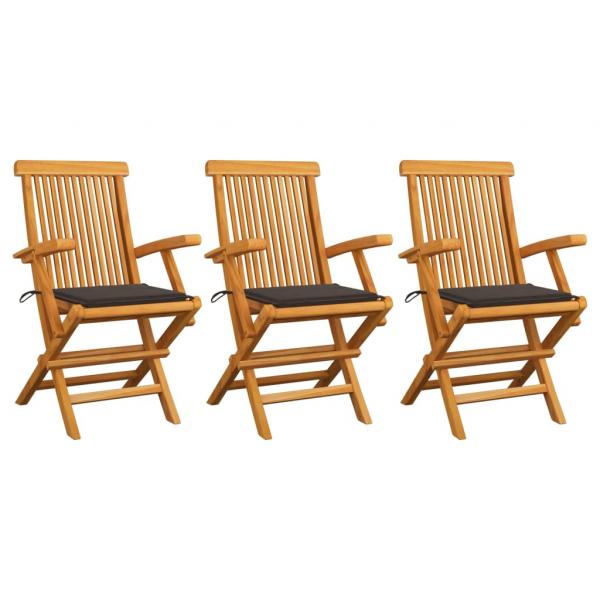 ARDEBO.de - Gartenstühle mit Taupe Kissen 3 Stk. Massivholz Teak