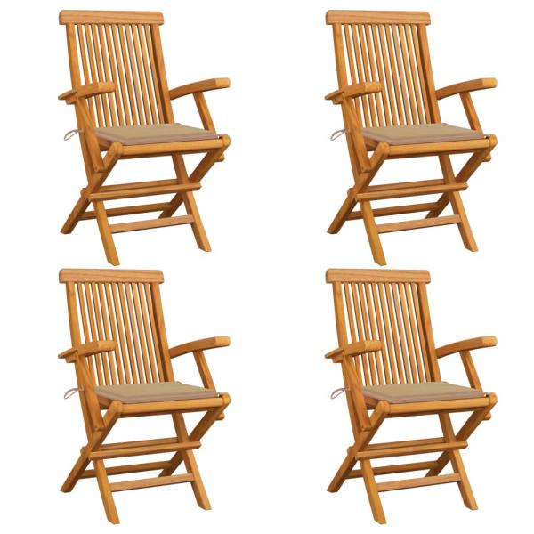 ARDEBO.de - Gartenstühle mit Beige Kissen 4 Stk. Massivholz Teak