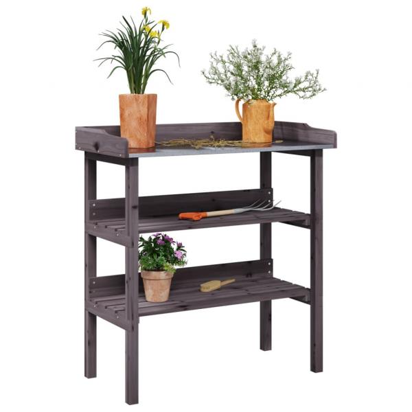 ARDEBO.de - Pflanztisch mit Ablagen Grau 78x38x82,5 cm Massivholz Tanne