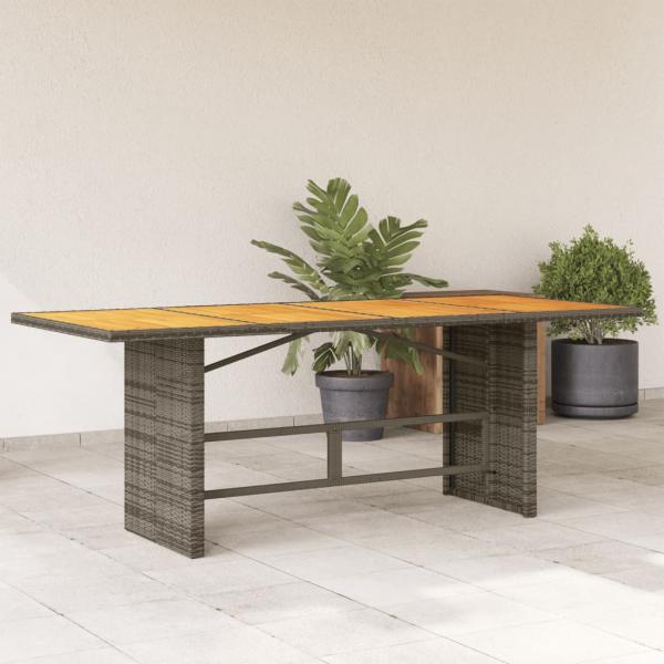 ARDEBO.de - Gartentisch mit Akazienholz-Platte Grau 190x80x75cm Poly Rattan