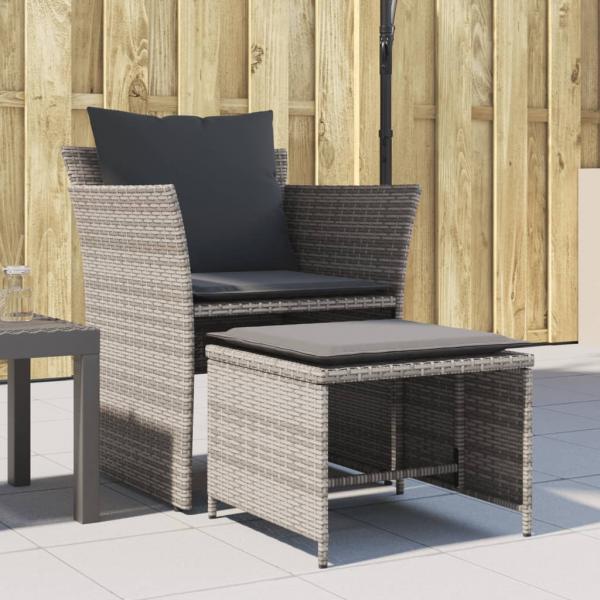 ARDEBO.de - Gartenstuhl mit Fußhocker Grau Poly Rattan