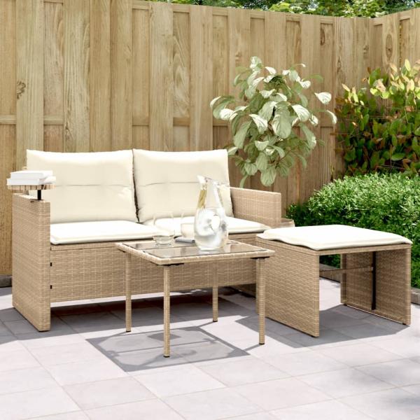 ARDEBO.de - 3-tlg. Garten-Sofagarnitur mit Kissen Beige Poly Rattan