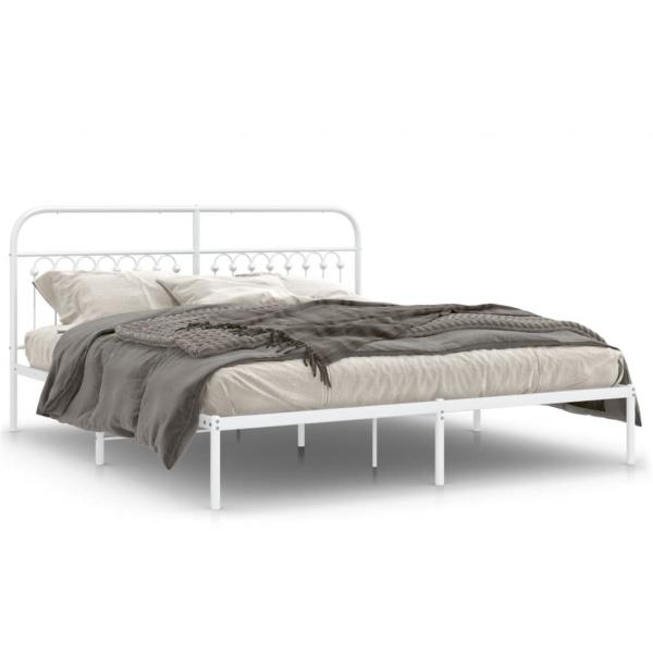 ARDEBO.de - Bettgestell mit Kopfteil Metall Weiß 183x213 cm