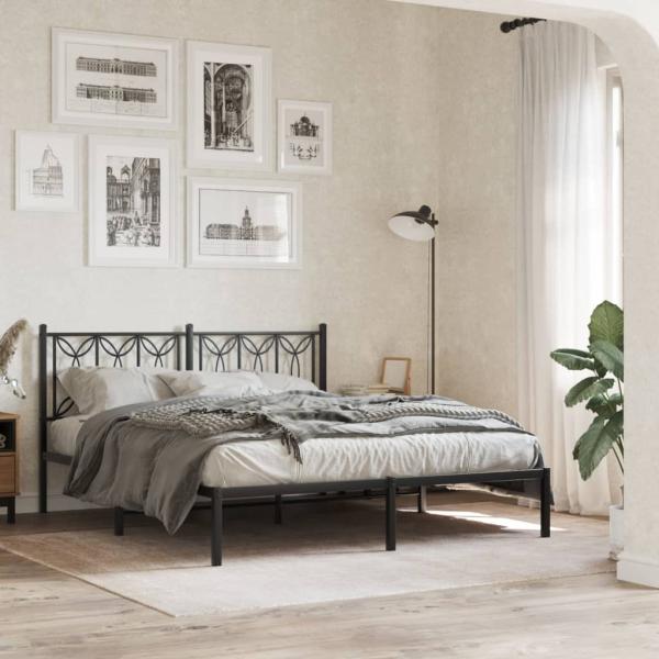 Bettgestell mit Kopfteil Metall Schwarz 160x200 cm